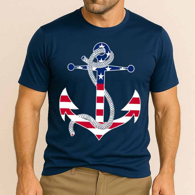 American Flag Patriotic Anchor - Memorial Day 4th Of July Cooling Performance Crew T-Shirt