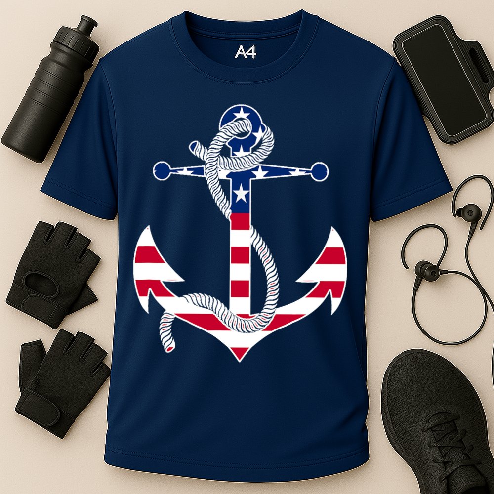 American Flag Patriotic Anchor - Memorial Day 4th Of July Cooling Performance Crew T-Shirt