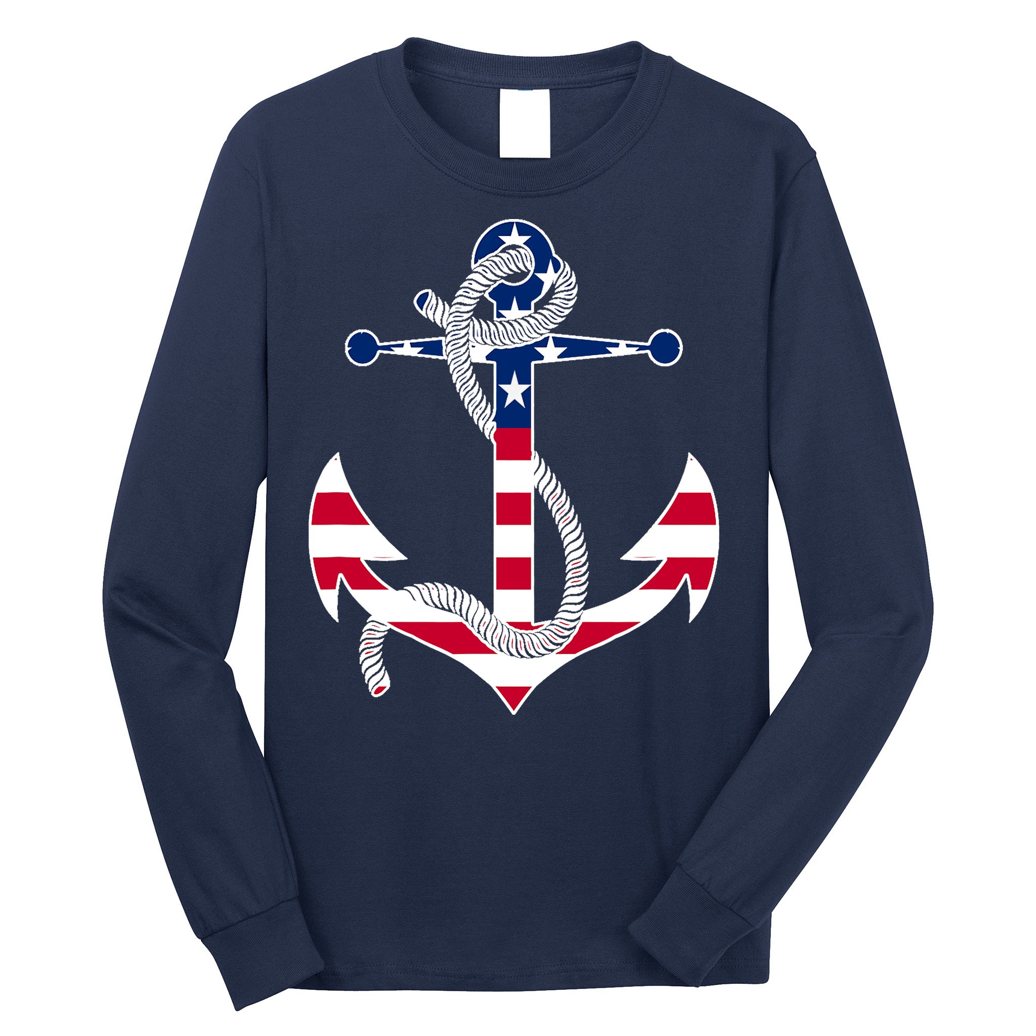 American Flag Patriotic Anchor - Memorial Day 4th Of July Long Sleeve Shirt