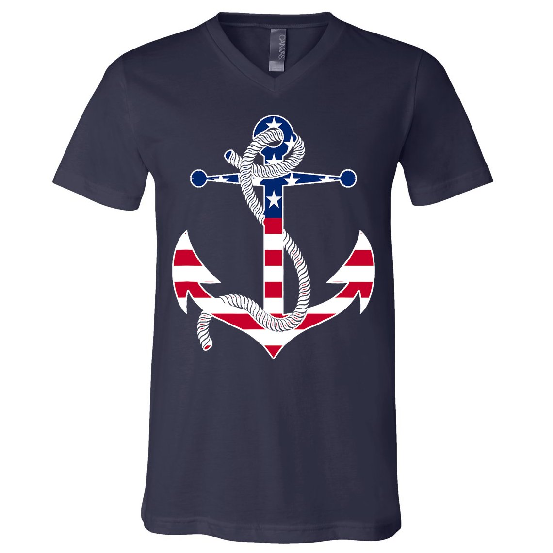 American Flag Patriotic Anchor - Memorial Day 4th Of July V-Neck T-Shirt