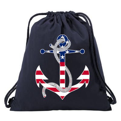 American Flag Patriotic Anchor - Memorial Day 4th Of July Drawstring Bag