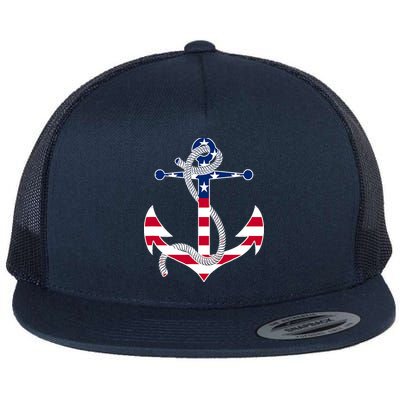 American Flag Patriotic Anchor - Memorial Day 4th Of July Flatbill Hat