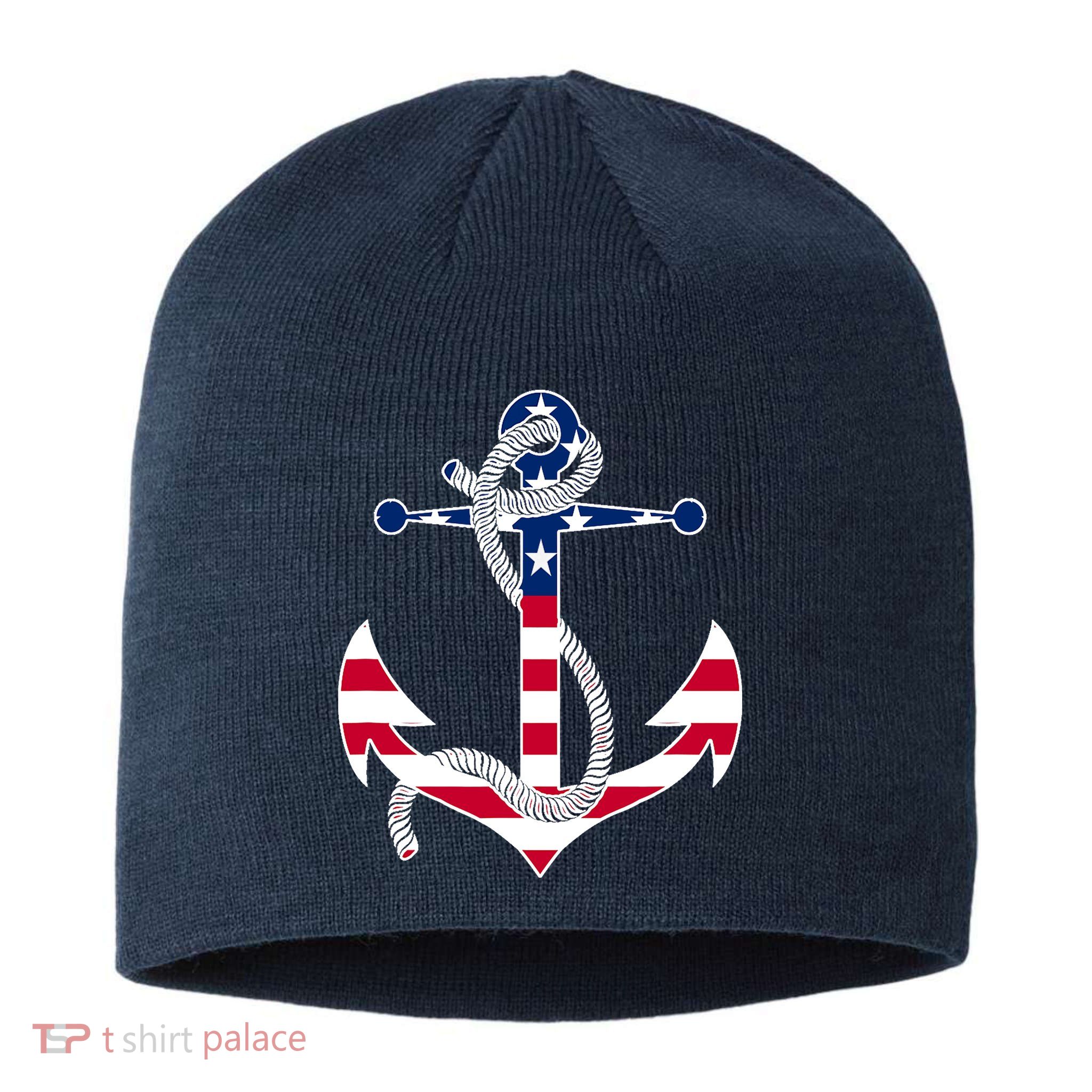 American Flag Patriotic Anchor - Memorial Day 4th Of July Sustainable Beanie
