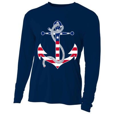 American Flag Patriotic Anchor - Memorial Day 4th Of July Cooling Performance Long Sleeve Crew