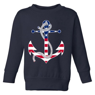 American Flag Patriotic Anchor - Memorial Day 4th Of July Toddler Sweatshirt