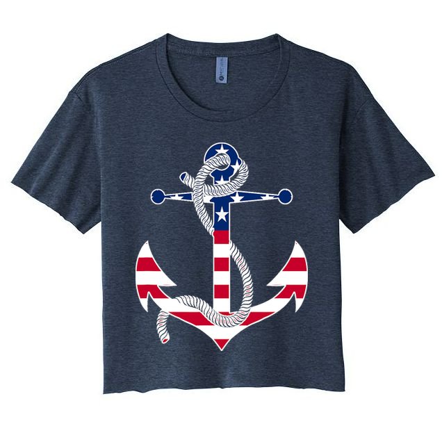 American Flag Patriotic Anchor - Memorial Day 4th Of July Crop Top