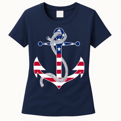 American Flag Patriotic Anchor - Memorial Day 4th Of July Womens T-Shirt