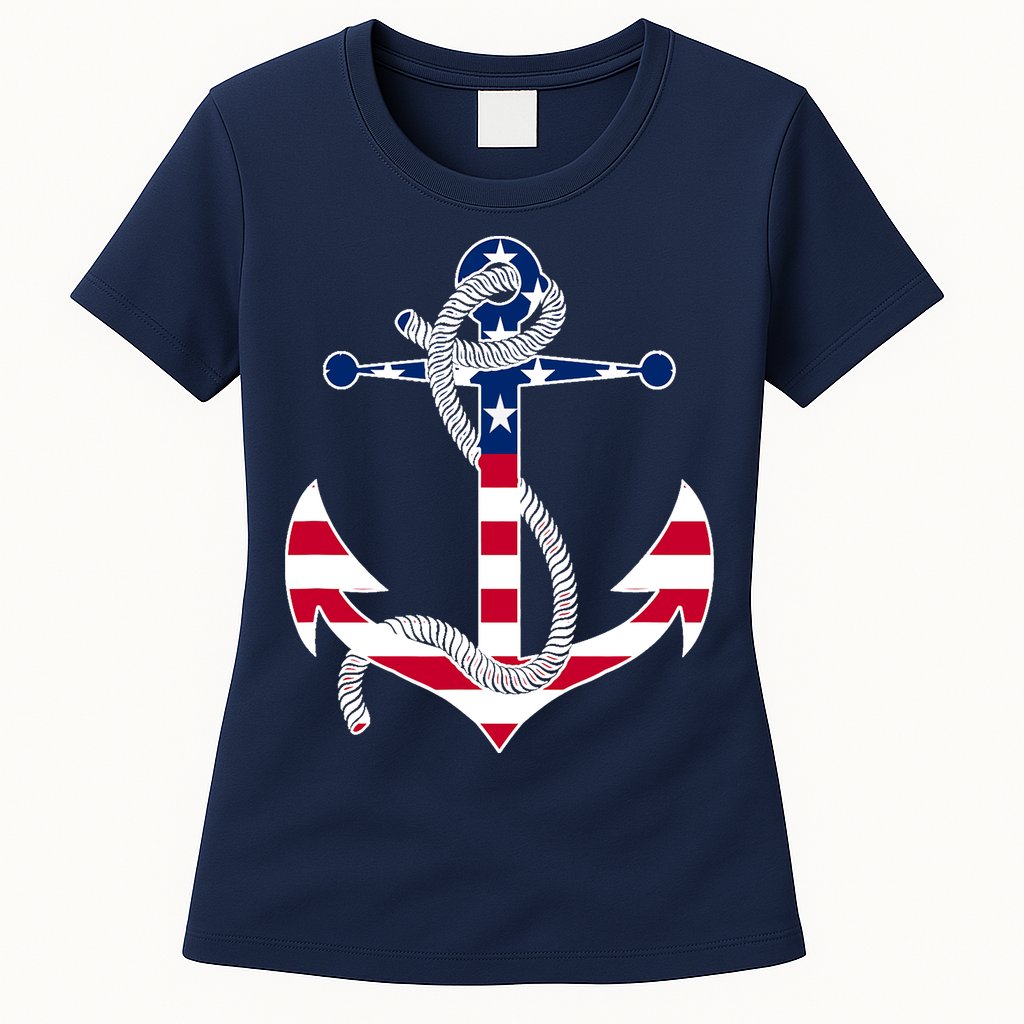 American Flag Patriotic Anchor - Memorial Day 4th Of July Womens T-Shirt