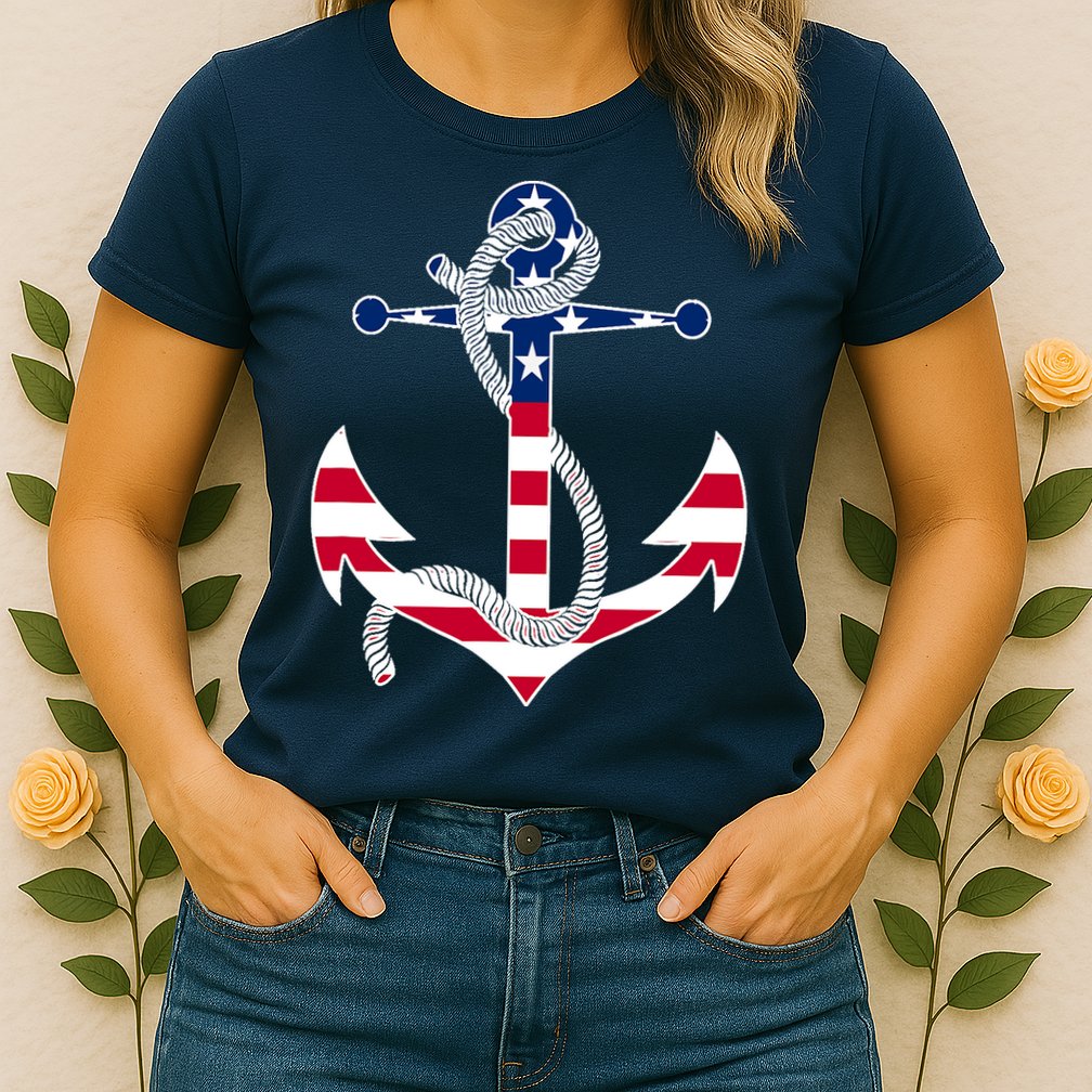 American Flag Patriotic Anchor - Memorial Day 4th Of July Womens T-Shirt
