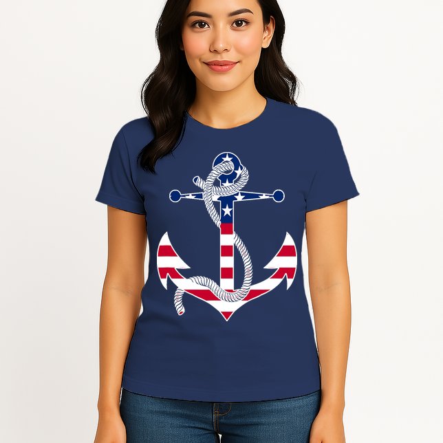 American Flag Patriotic Anchor - Memorial Day 4th Of July Womens T-Shirt