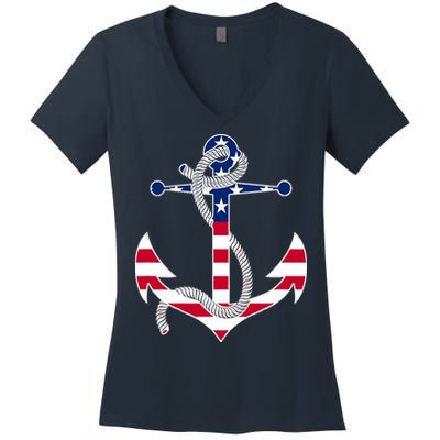 American Flag Patriotic Anchor - Memorial Day 4th Of July Women's V-Neck T-Shirt