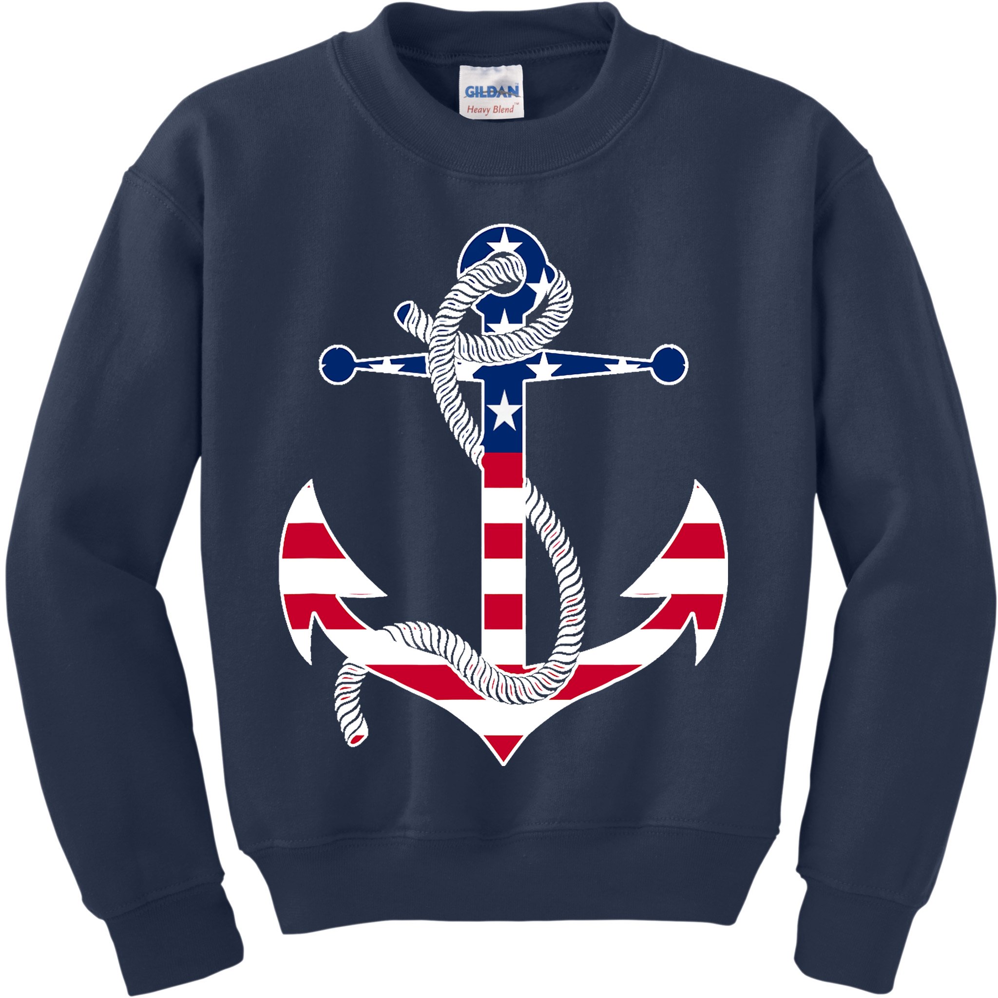 American Flag Patriotic Anchor - Memorial Day 4th Of July Kids Sweatshirt