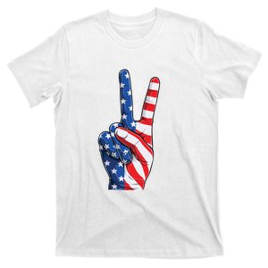 American Flag Peace Sign Hand 4th Of July T-Shirt