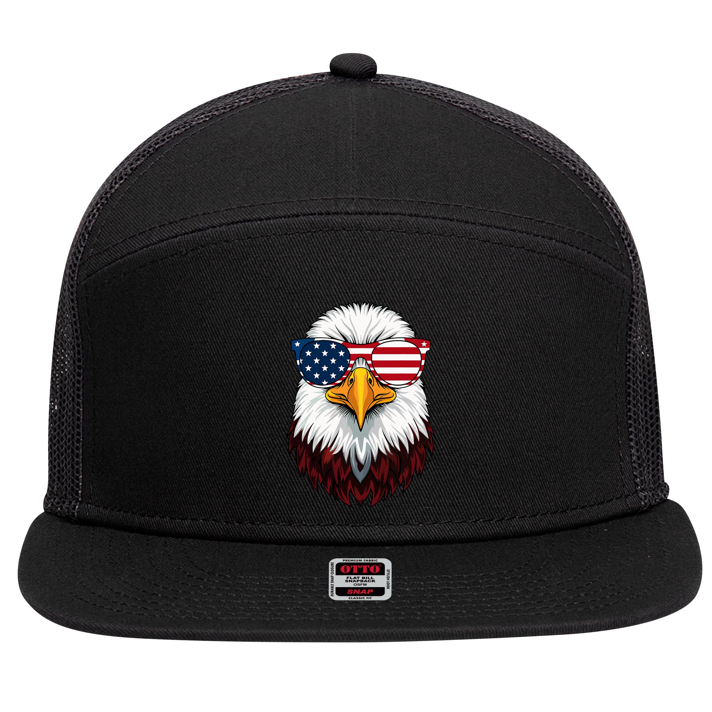 American Flag Patriotic Eagle 4th Of July 7 Panel Mesh Trucker Snapback Hat