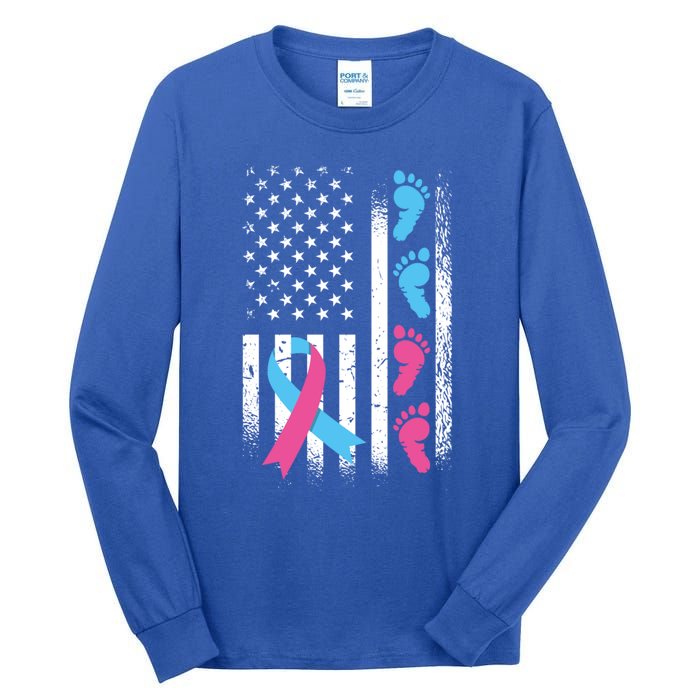 American Flag Pink And Blue Ribbon Pregnancy And Infant Loss Meaningful Gift Tall Long Sleeve T-Shirt