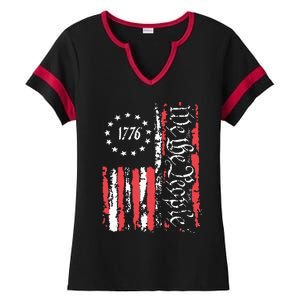 American Flag Patriotic 1776 We The People Usa Ladies Halftime Notch Neck Tee