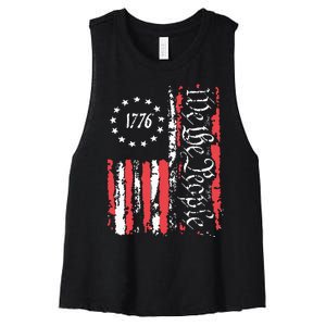 American Flag Patriotic 1776 We The People Usa Women's Racerback Cropped Tank