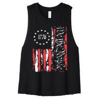 American Flag Patriotic 1776 We The People Usa Women's Racerback Cropped Tank