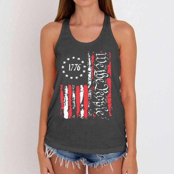 American Flag Patriotic 1776 We The People Usa Women's Knotted Racerback Tank