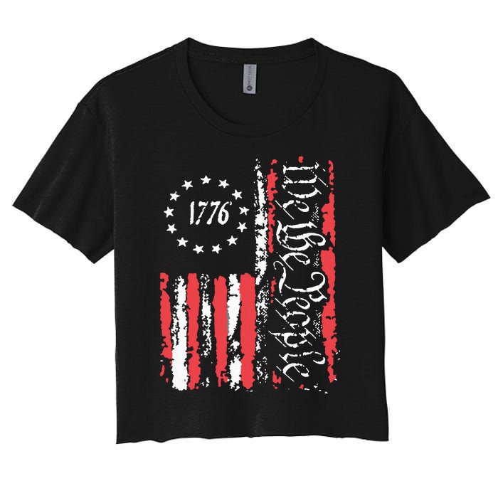 American Flag Patriotic 1776 We The People Usa Women's Crop Top Tee