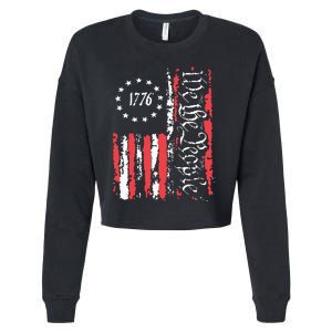 American Flag Patriotic 1776 We The People Usa Cropped Pullover Crew