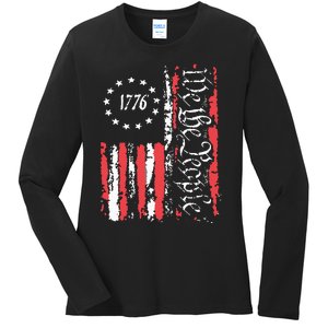 American Flag Patriotic 1776 We The People Usa Ladies Long Sleeve Shirt