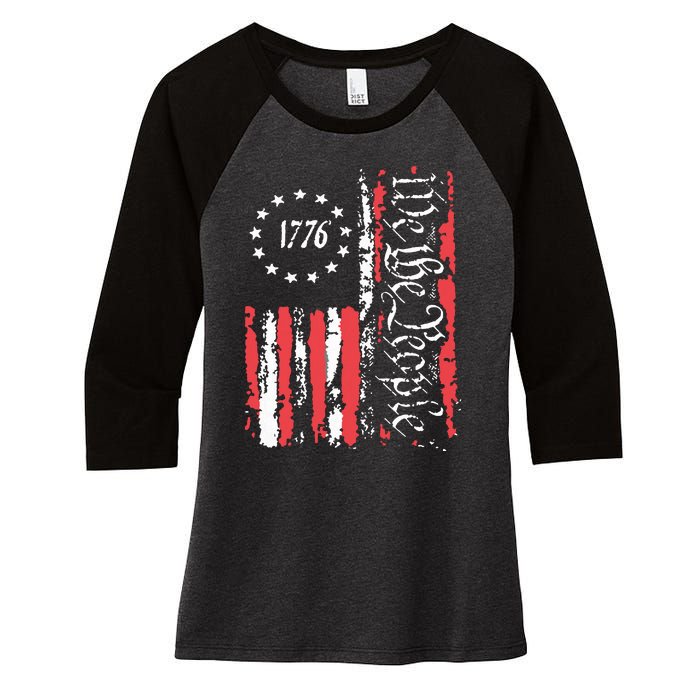 American Flag Patriotic 1776 We The People Usa Women's Tri-Blend 3/4-Sleeve Raglan Shirt