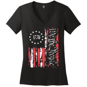 American Flag Patriotic 1776 We The People Usa Women's V-Neck T-Shirt