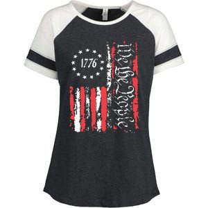 American Flag Patriotic 1776 We The People Usa Enza Ladies Jersey Colorblock Tee