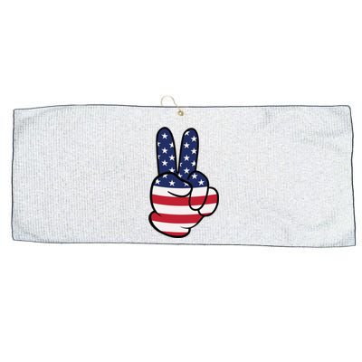 American Flag Peace Sign Hand 4th Of July Large Microfiber Waffle Golf Towel