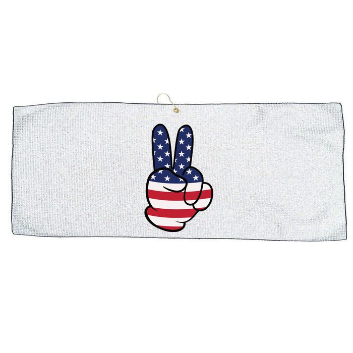 American Flag Peace Sign Hand 4th Of July Large Microfiber Waffle Golf Towel