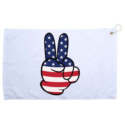 American Flag Peace Sign Hand 4th Of July Grommeted Golf Towel