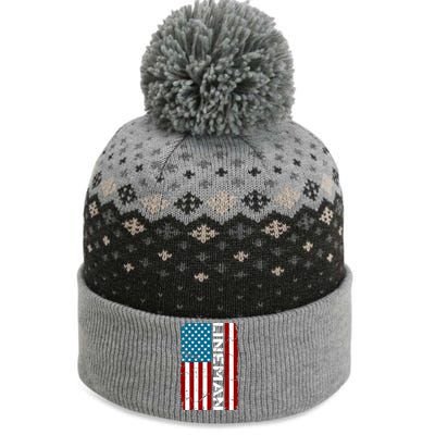 American Flag Patriotic Electric Cable Lineman The Baniff Cuffed Pom Beanie