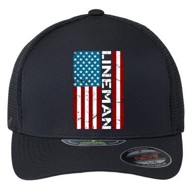 American Flag Patriotic Electric Cable Lineman Flexfit Unipanel Trucker Cap