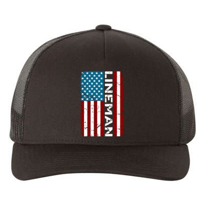 American Flag Patriotic Electric Cable Lineman Yupoong Adult 5-Panel Trucker Hat