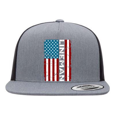 American Flag Patriotic Electric Cable Lineman Flat Bill Trucker Hat