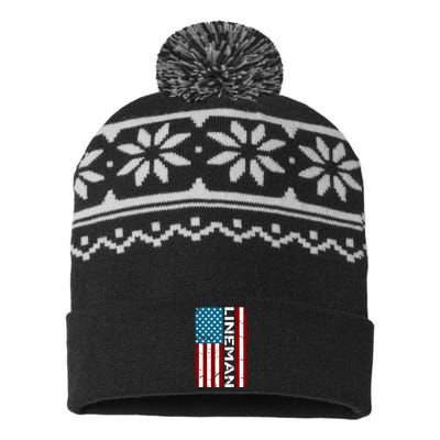 American Flag Patriotic Electric Cable Lineman USA-Made Snowflake Beanie