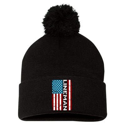 American Flag Patriotic Electric Cable Lineman Pom Pom 12in Knit Beanie