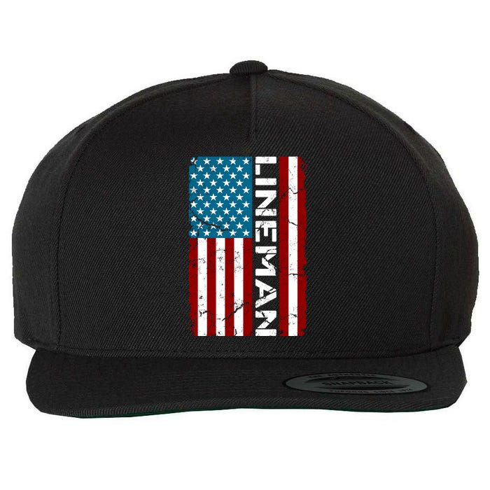 American Flag Patriotic Electric Cable Lineman Wool Snapback Cap