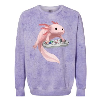 Axolotl Fish Playing Video Game Axolotl Lizard Gamers Colorblast Crewneck Sweatshirt