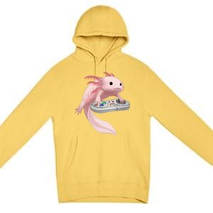 Axolotl Fish Playing Video Game Axolotl Lizard Gamers Premium Pullover Hoodie