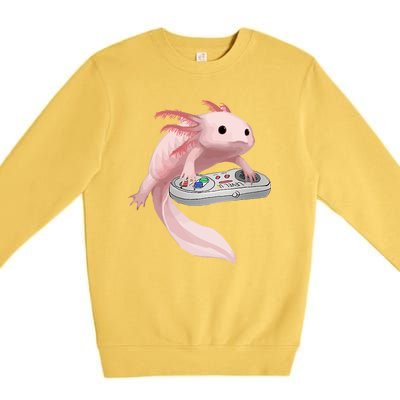 Axolotl Fish Playing Video Game Axolotl Lizard Gamers Premium Crewneck Sweatshirt