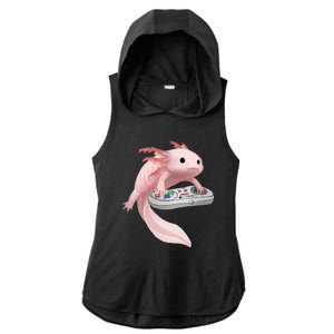 Axolotl Fish Playing Video Game Axolotl Lizard Gamers Ladies PosiCharge Tri-Blend Wicking Draft Hoodie Tank