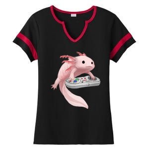 Axolotl Fish Playing Video Game Axolotl Lizard Gamers Ladies Halftime Notch Neck Tee