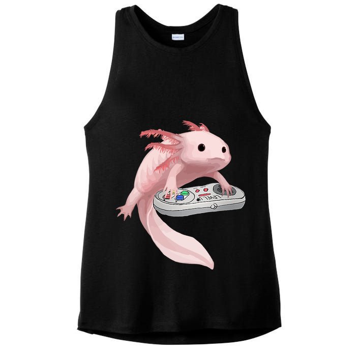 Axolotl Fish Playing Video Game Axolotl Lizard Gamers Ladies PosiCharge Tri-Blend Wicking Tank