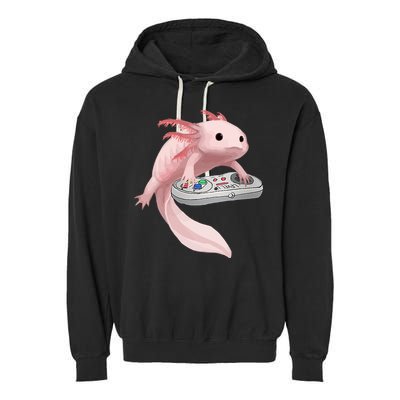 Axolotl Fish Playing Video Game Axolotl Lizard Gamers Garment-Dyed Fleece Hoodie