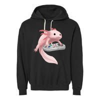 Axolotl Fish Playing Video Game Axolotl Lizard Gamers Garment-Dyed Fleece Hoodie
