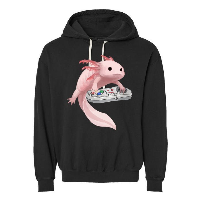 Axolotl Fish Playing Video Game Axolotl Lizard Gamers Garment-Dyed Fleece Hoodie
