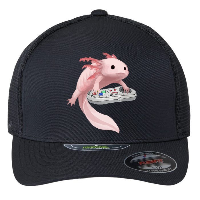 Axolotl Fish Playing Video Game Axolotl Lizard Gamers Flexfit Unipanel Trucker Cap