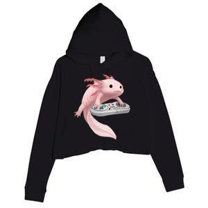 Axolotl Fish Playing Video Game Axolotl Lizard Gamers Crop Fleece Hoodie